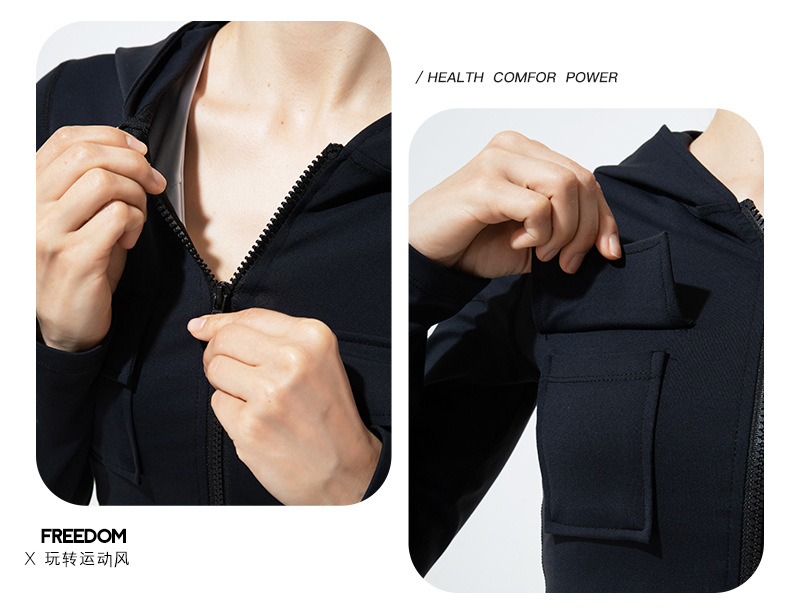 2022 New Autumn and Winter Running Quick-Drying Slim Fit Yoga Workout Top Women's Long Sleeve Hooded Zip Cardigan Workout Clothes