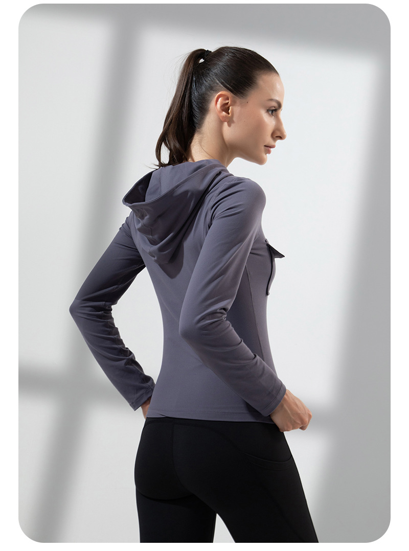 2022 New Autumn and Winter Running Quick-Drying Slim Fit Yoga Workout Top Women's Long Sleeve Hooded Zip Cardigan Workout Clothes