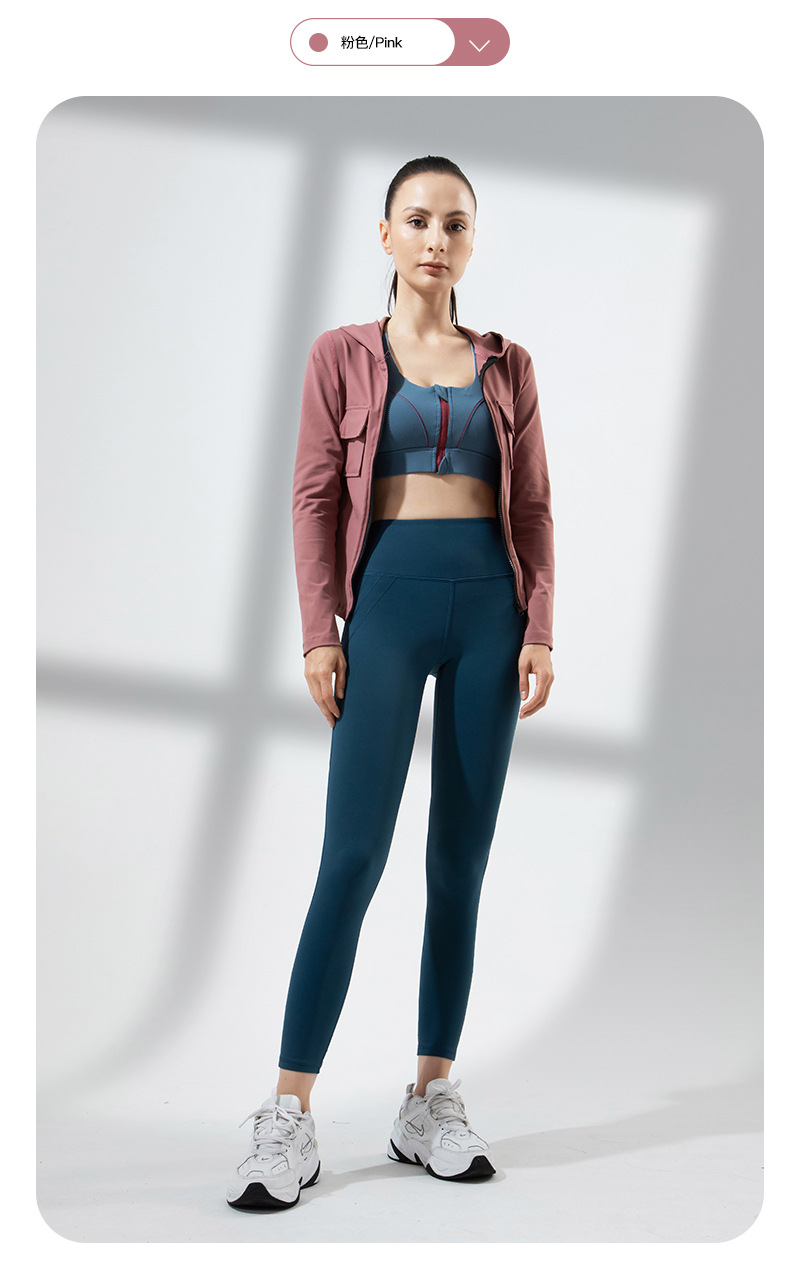 2022 New Autumn and Winter Running Quick-Drying Slim Fit Yoga Workout Top Women's Long Sleeve Hooded Zip Cardigan Workout Clothes