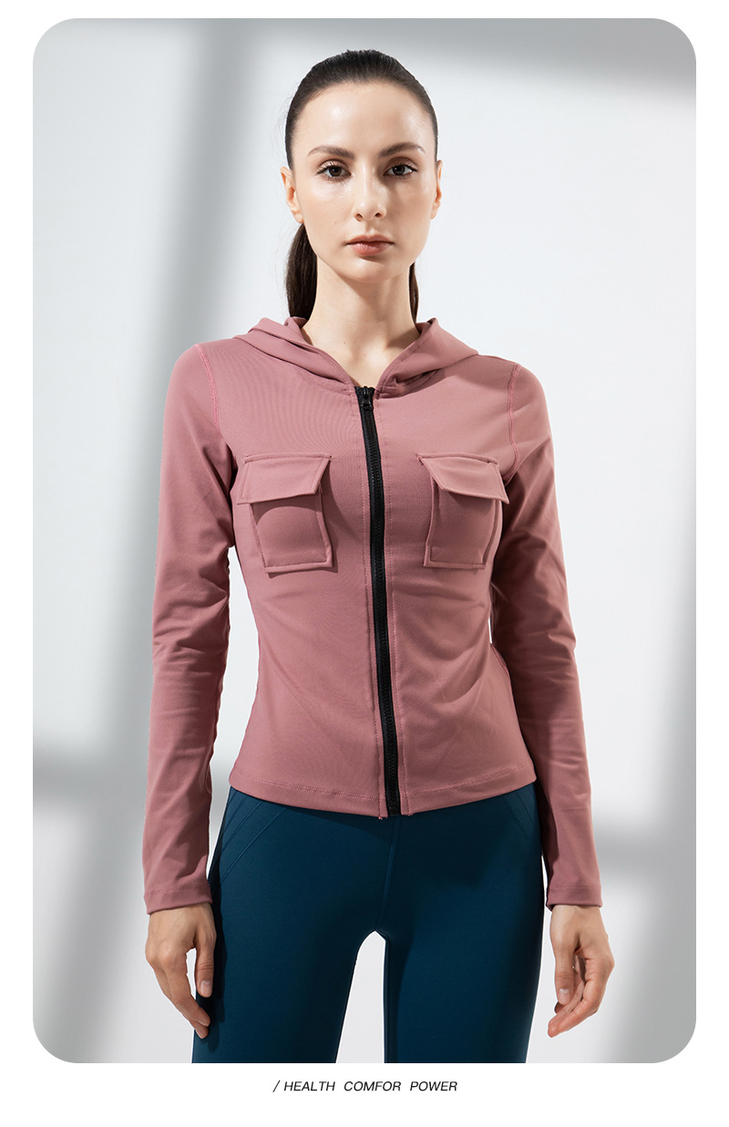 2022 New Autumn and Winter Running Quick-Drying Slim Fit Yoga Workout Top Women's Long Sleeve Hooded Zip Cardigan Workout Clothes