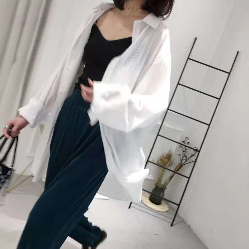 Summer Sunblock Cardigan for women in large size Chiffon holiday air horn sleeve medium long compression air Cardigan thin style