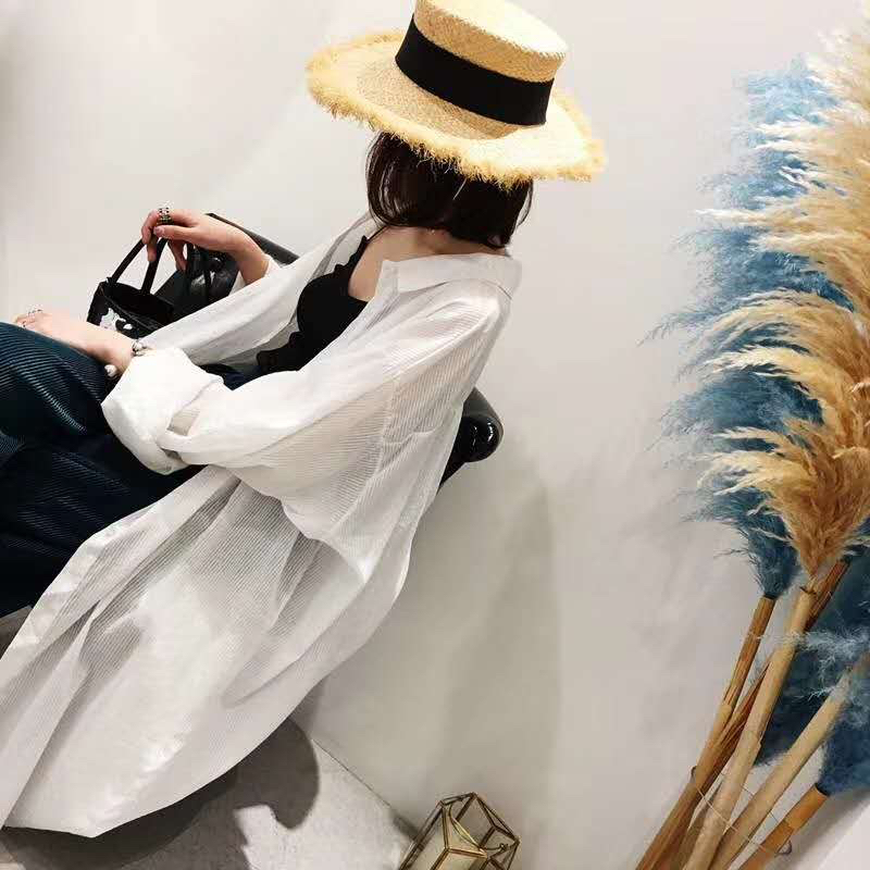 Summer Sunblock Cardigan for women in large size Chiffon holiday air horn sleeve medium long compression air Cardigan thin style