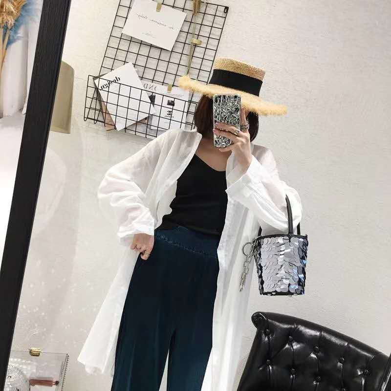 Summer Sunblock Cardigan for women in large size Chiffon holiday air horn sleeve medium long compression air Cardigan thin style