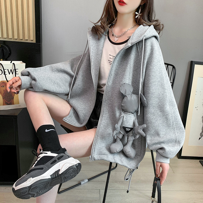 Casual Sweatshirt Women&#039;s Spring and Autumn 2021 New Autumn Loose Western Style Youthful-Looking Idle Style Cardigan Top Coat