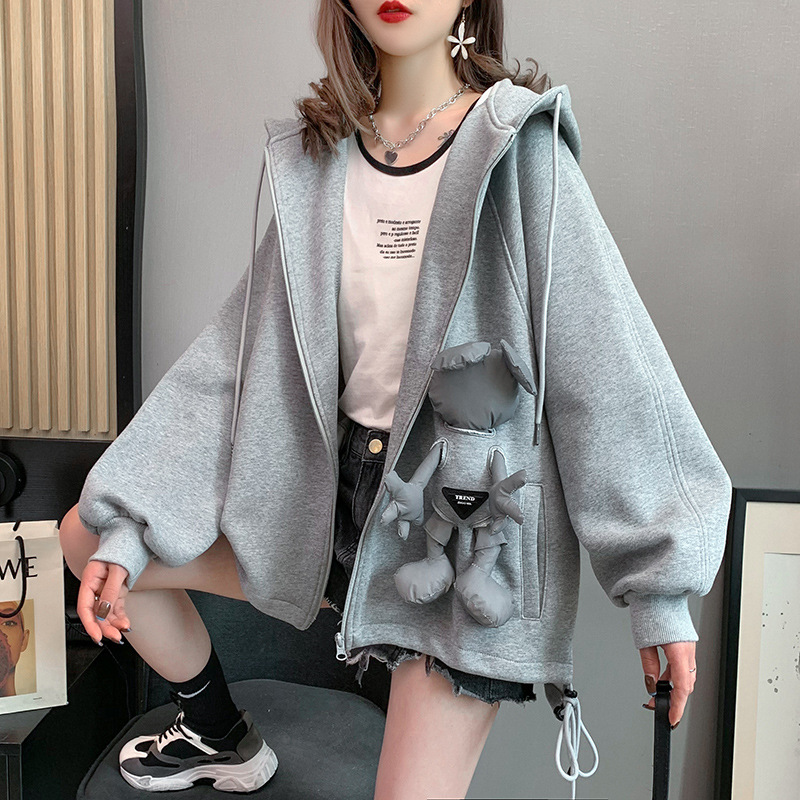 Casual Sweatshirt Women&#039;s Spring and Autumn 2021 New Autumn Loose Western Style Youthful-Looking Idle Style Cardigan Top Coat