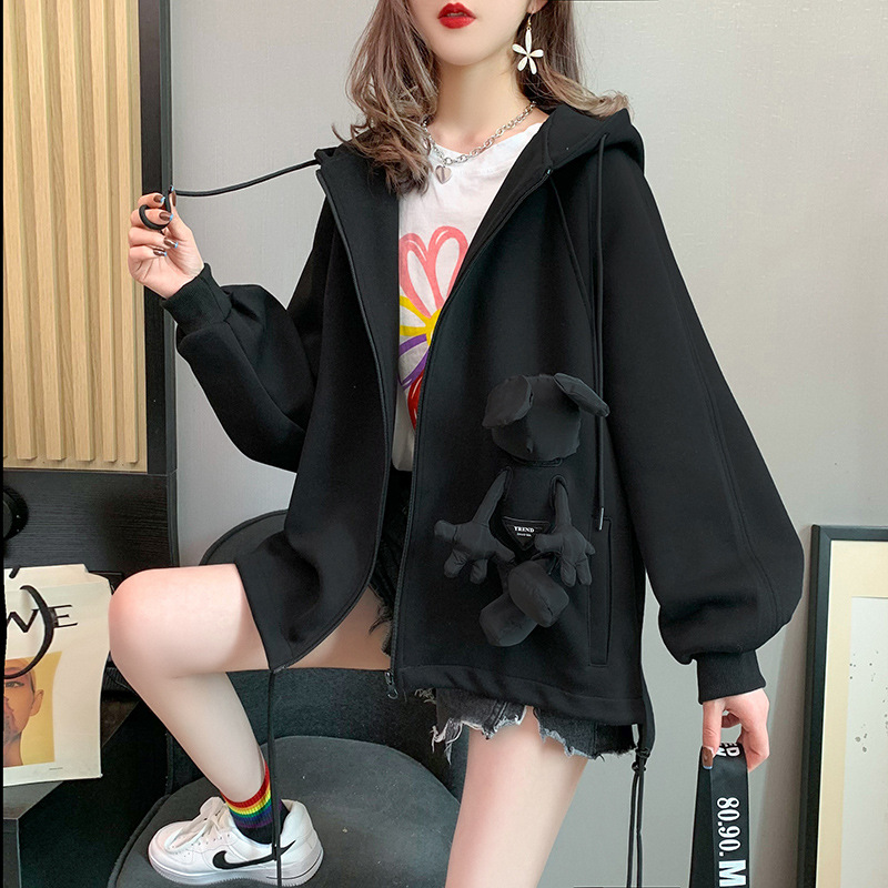 Casual Sweatshirt Women&#039;s Spring and Autumn 2021 New Autumn Loose Western Style Youthful-Looking Idle Style Cardigan Top Coat