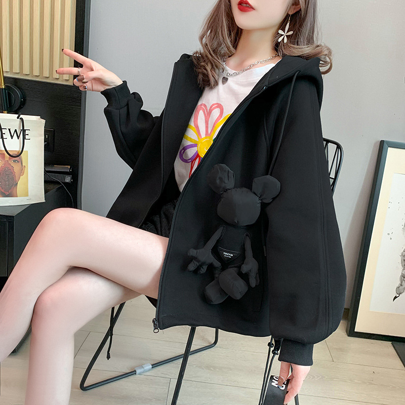 Casual Sweatshirt Women&#039;s Spring and Autumn 2021 New Autumn Loose Western Style Youthful-Looking Idle Style Cardigan Top Coat