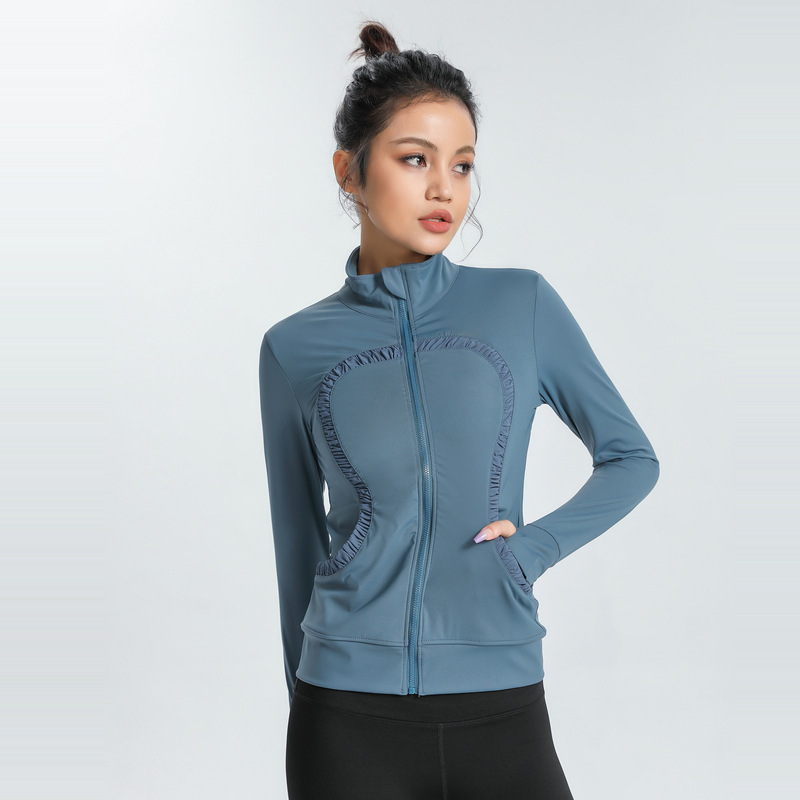 Lulu Cross-Border Same Style Nude Feel Sports Slim-Fitting Coat Stretch Slim-Fit Yoga Wear Fitness Running Women&#039;s Stand Collar Cardigan