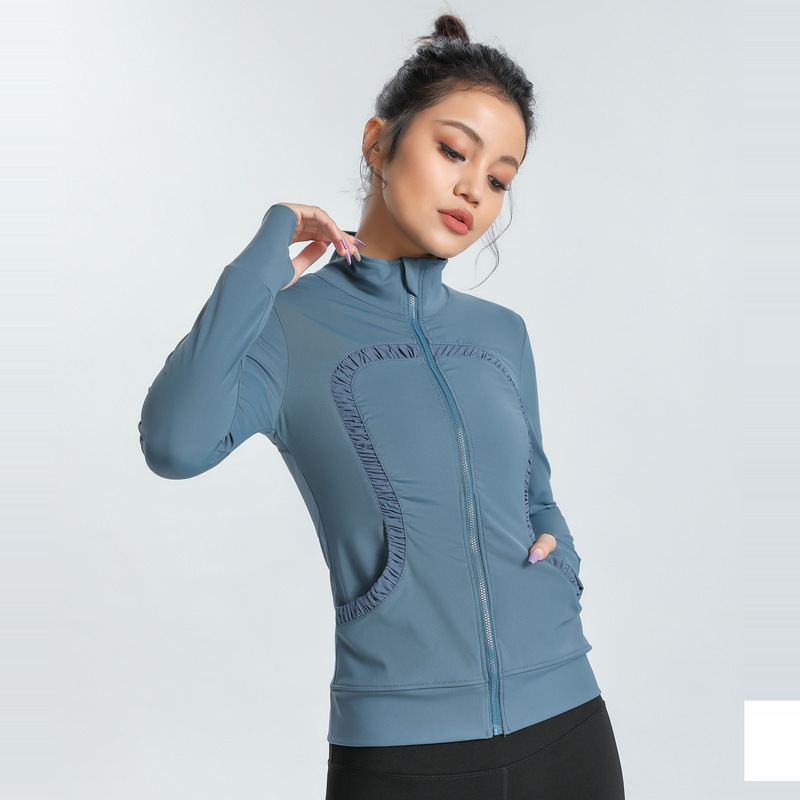 Lulu Cross-Border Same Style Nude Feel Sports Slim-Fitting Coat Stretch Slim-Fit Yoga Wear Fitness Running Women&#039;s Stand Collar Cardigan