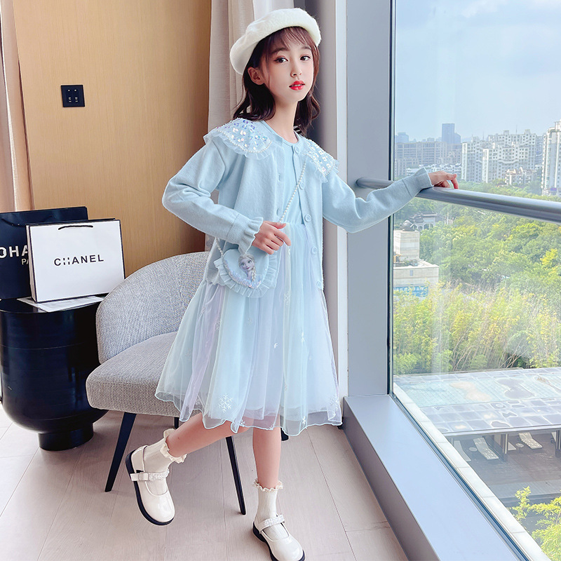 Popular Girls Autumn Clothing Fashionable Sweater Cardigan Dress 21 Years New Western Style Suit Skirt Girl Princess Dress Fashion