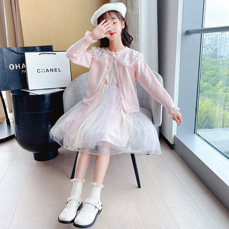 Popular Girls Autumn Clothing Fashionable Sweater Cardigan Dress 21 Years New Western Style Suit Skirt Girl Princess Dress Fashion