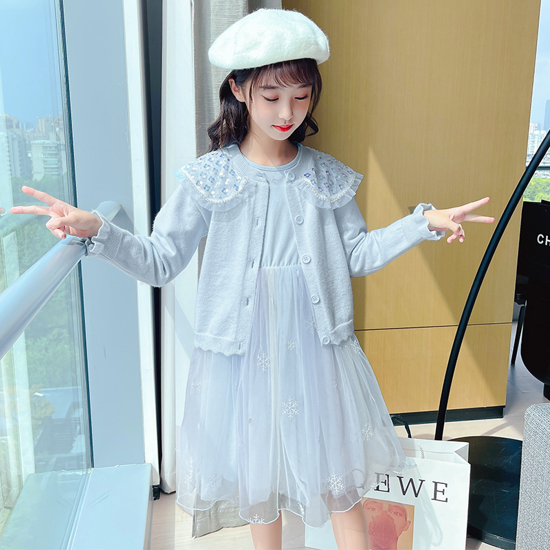 Popular Girls Autumn Clothing Fashionable Sweater Cardigan Dress 21 Years New Western Style Suit Skirt Girl Princess Dress Fashion