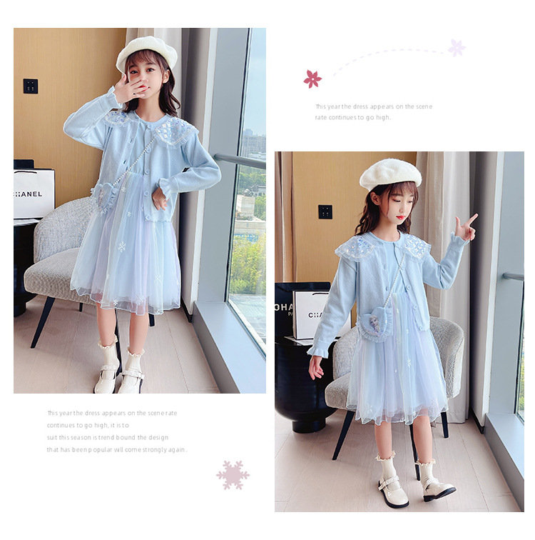 Popular Girls Autumn Clothing Fashionable Sweater Cardigan Dress 21 Years New Western Style Suit Skirt Girl Princess Dress Fashion