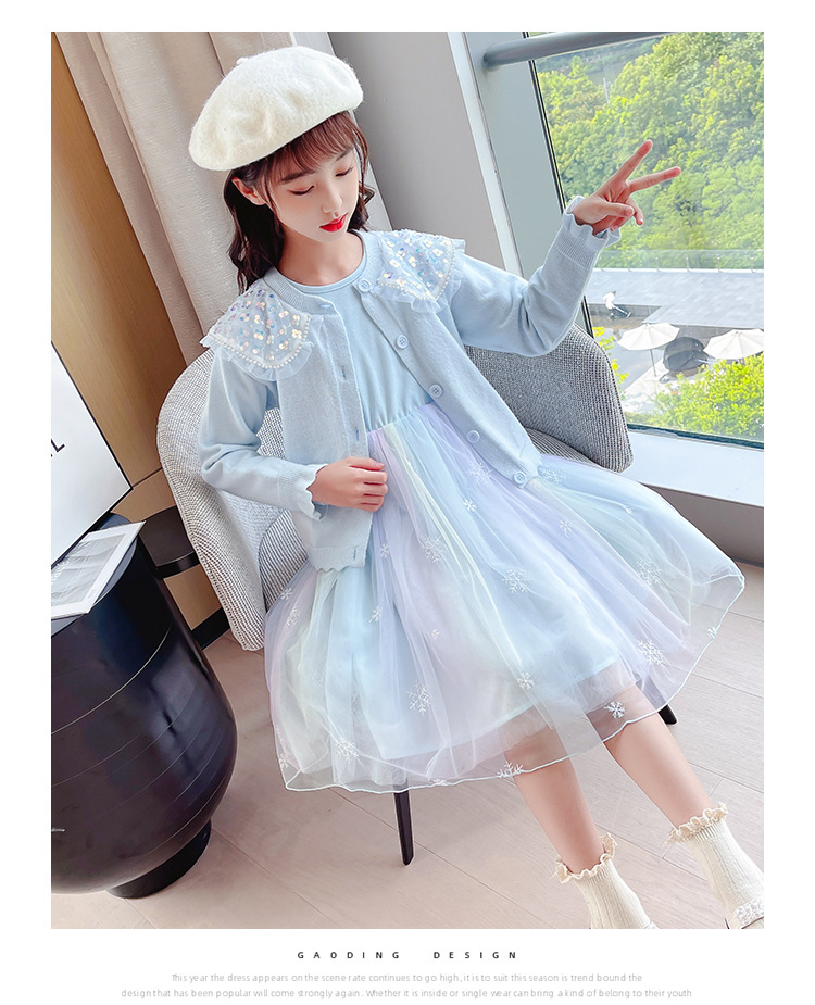 Popular Girls Autumn Clothing Fashionable Sweater Cardigan Dress 21 Years New Western Style Suit Skirt Girl Princess Dress Fashion