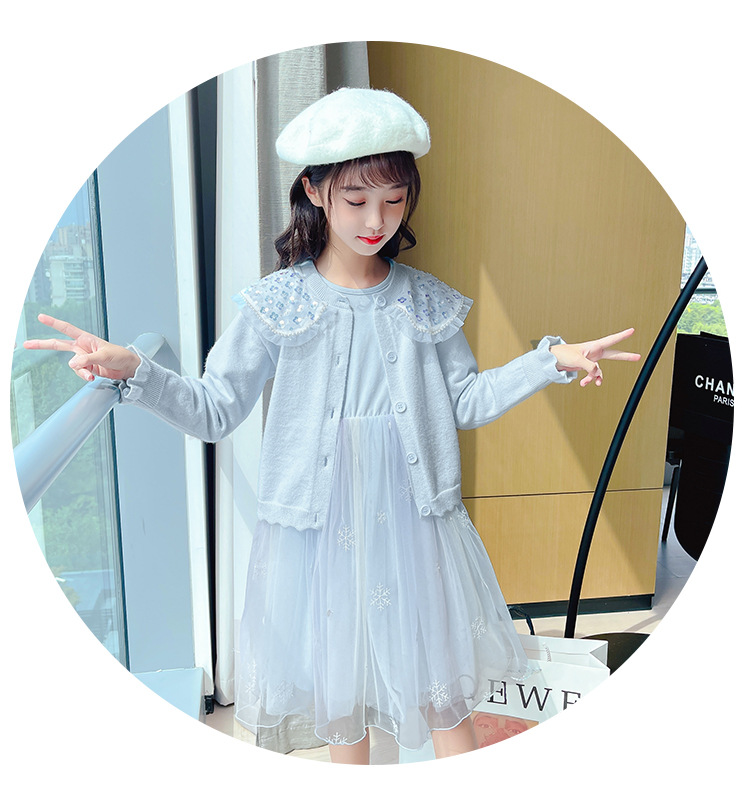 Popular Girls Autumn Clothing Fashionable Sweater Cardigan Dress 21 Years New Western Style Suit Skirt Girl Princess Dress Fashion