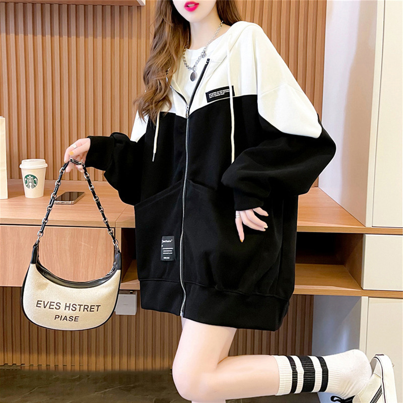 Large Size Women&#039;s Clothing 2021 New Spring and Autumn Hooded Cardigan Sweater Ladies Loose Korean Style Fat Zipper Coat Top