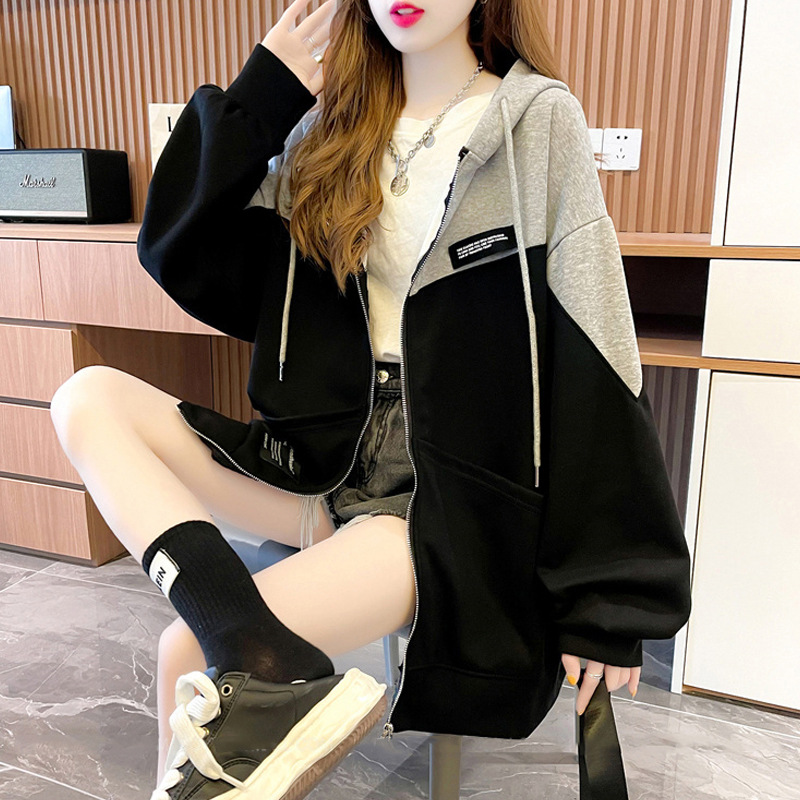 Large Size Women&#039;s Clothing 2021 New Spring and Autumn Hooded Cardigan Sweater Ladies Loose Korean Style Fat Zipper Coat Top
