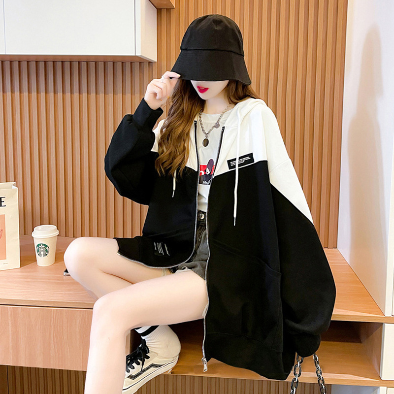 Large Size Women&#039;s Clothing 2021 New Spring and Autumn Hooded Cardigan Sweater Ladies Loose Korean Style Fat Zipper Coat Top