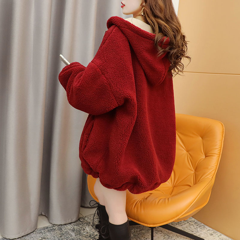 Faux Lamb Velvet Coat for Women Fleece-Lined Thickened Autumn and Winter Loose Western Style Korean Style Sense of Design Double-Sided Cardigan Sweater for Women