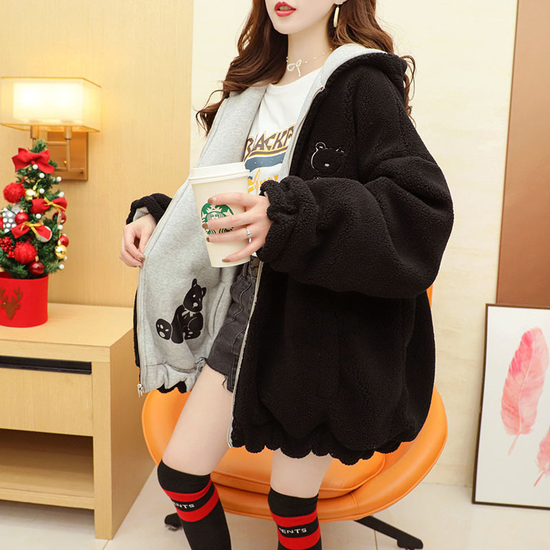Faux Lamb Velvet Coat for Women Fleece-Lined Thickened Autumn and Winter Loose Western Style Korean Style Sense of Design Double-Sided Cardigan Sweater for Women