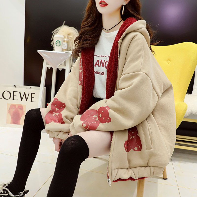 Faux Lamb Velvet Coat for Women Fleece-Lined Thickened Autumn and Winter Loose Western Style Korean Style Sense of Design Double-Sided Cardigan Sweater for Women