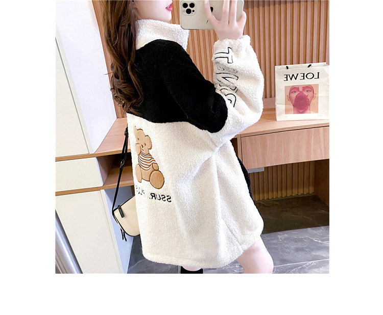 Fleece-Lined Thickening Stand Collar Lamb Wool Cardigan Coat for Women 2021 Autumn and Winter Loose Korean Style Mid-Length Design Blouse