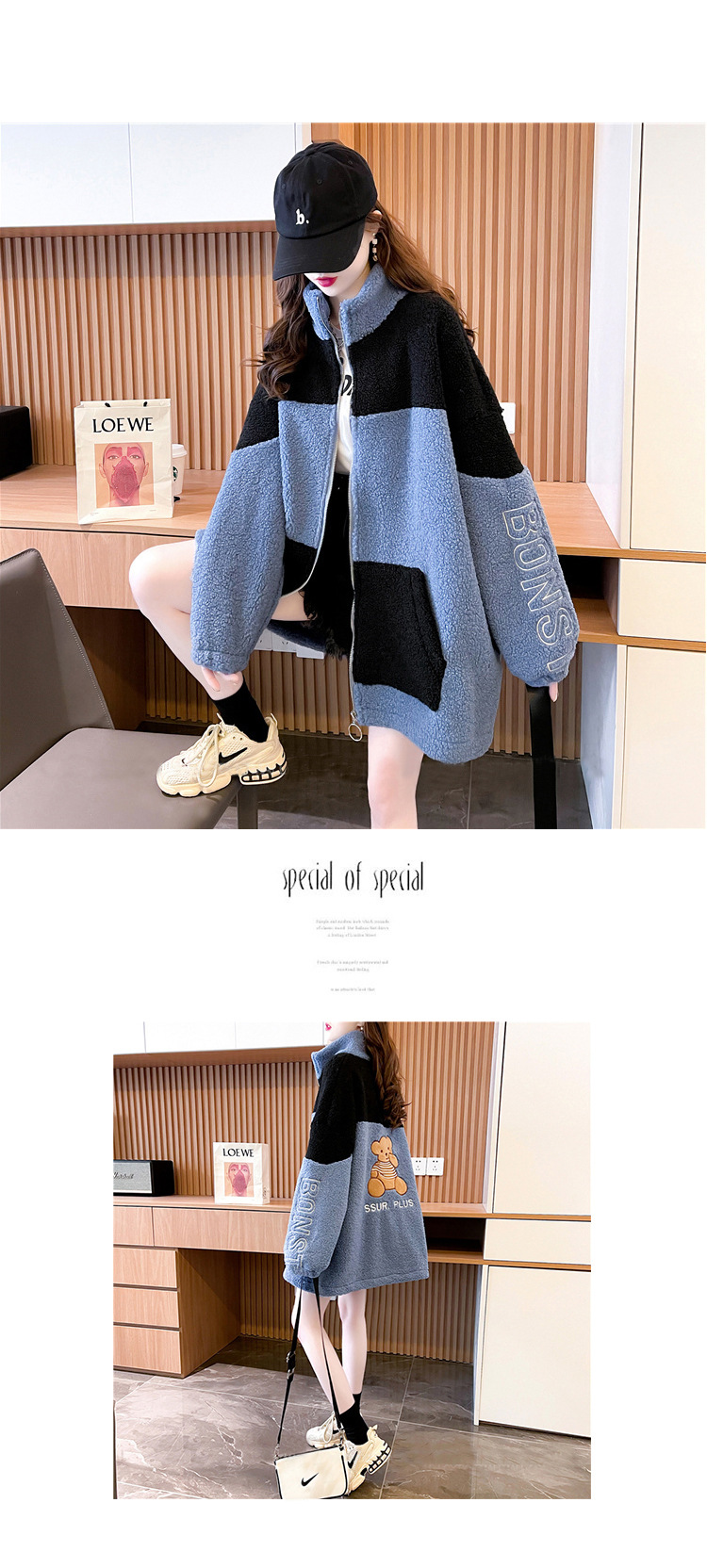Fleece-Lined Thickening Stand Collar Lamb Wool Cardigan Coat for Women 2021 Autumn and Winter Loose Korean Style Mid-Length Design Blouse