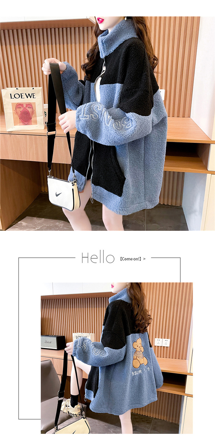 Fleece-Lined Thickening Stand Collar Lamb Wool Cardigan Coat for Women 2021 Autumn and Winter Loose Korean Style Mid-Length Design Blouse