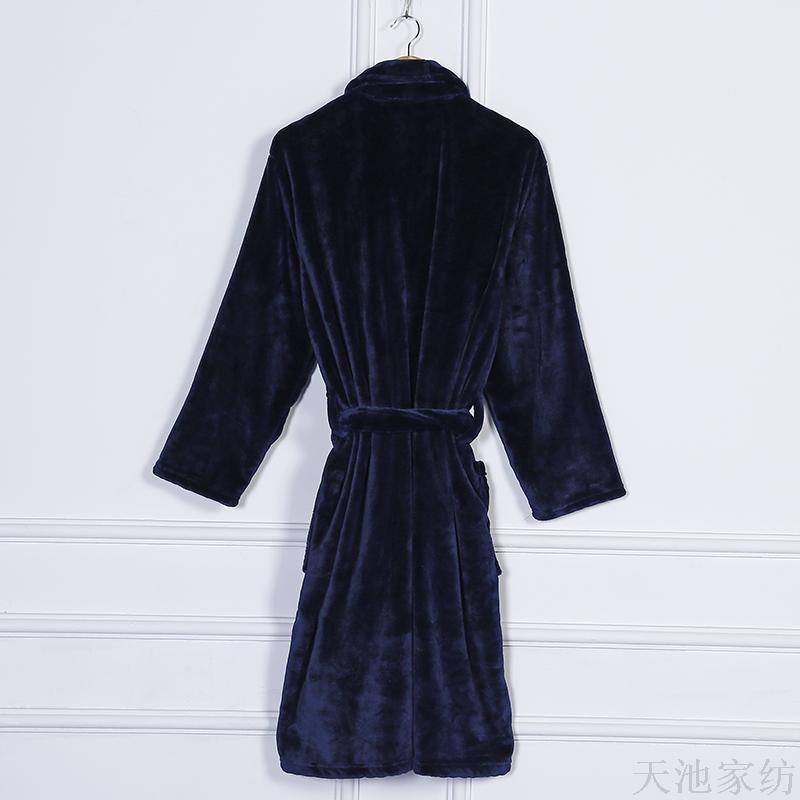 Zhendong Couple Korean Style Autumn and Winter Long Pajamas Home Wear Flannel Solid Color Bathrobe in Stock