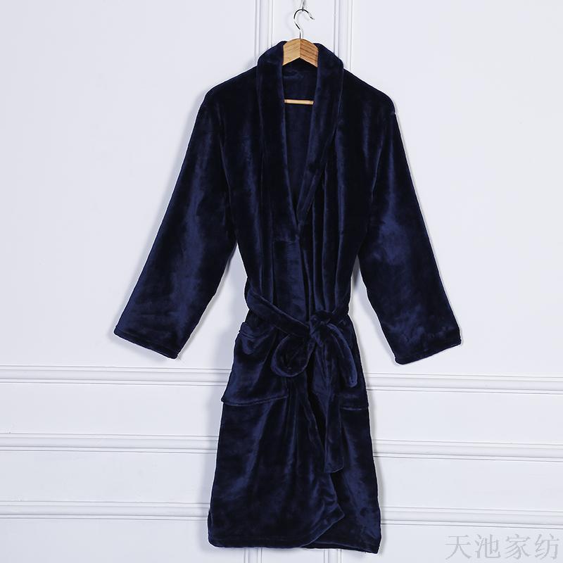Zhendong Couple Korean Style Autumn and Winter Long Pajamas Home Wear Flannel Solid Color Bathrobe in Stock