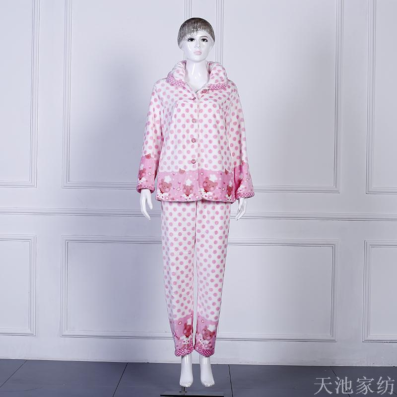 Zhendong High-Grade Woven Flannel Thickened Warm Loungewear Cartoon Ladies Korean Pajamas Wholesale