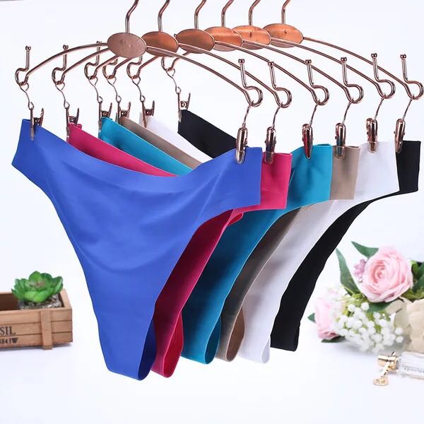 International trade cross-border lady ice silk trackless one-piece thong underwear sexy pure color low waist t-b