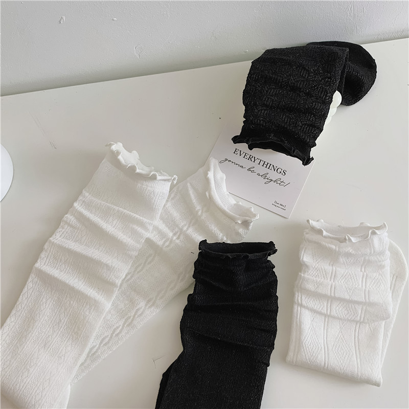 JK Style Socks Women's Spring and Summer Ultra-Thin Lolita Female Clothes in Black and White Tube Socks Twist Diamond Lattice Stockings Ins Fashion