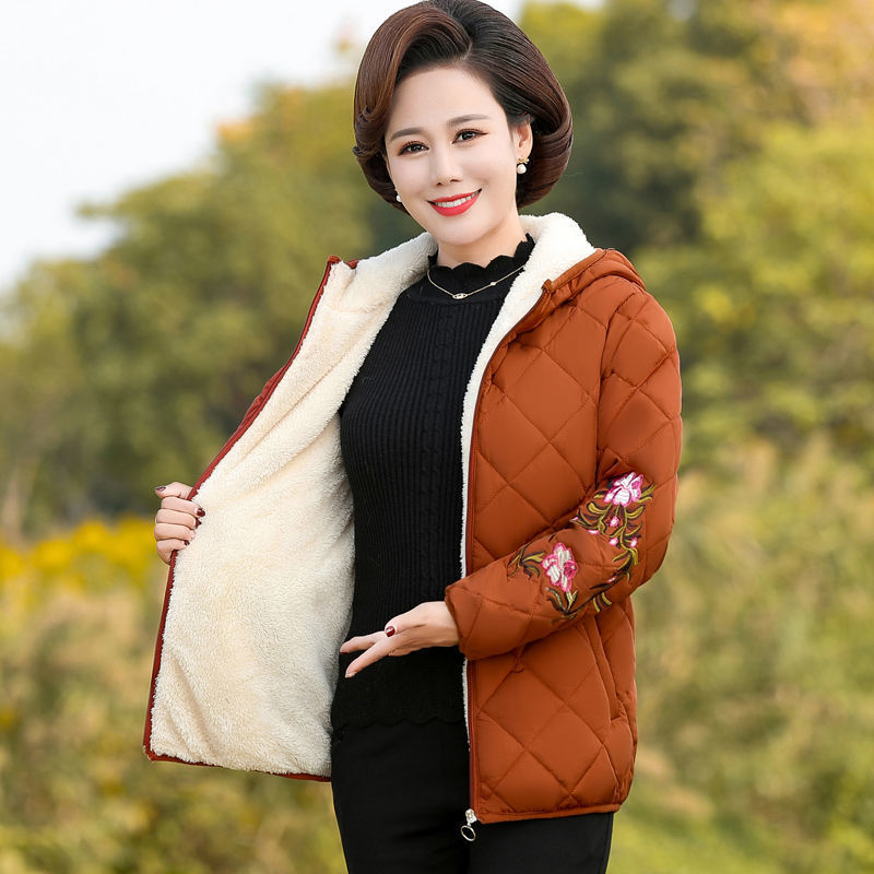 Mother&#039;s Cotton-Padded Clothes Female Short Cotton-Padded Jacket Middle-Aged Women Fleece Padded Coat Middle-Aged and Elderly Women&#039;s Clothing Autumn and Winter Clothing Cotton-Padded Clothes Thickened