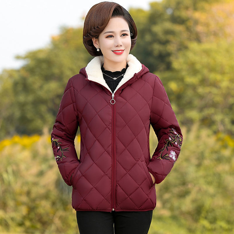 Mother&#039;s Cotton-Padded Clothes Female Short Cotton-Padded Jacket Middle-Aged Women Fleece Padded Coat Middle-Aged and Elderly Women&#039;s Clothing Autumn and Winter Clothing Cotton-Padded Clothes Thickened