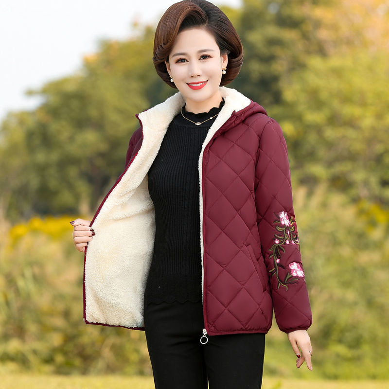 Mother&#039;s Cotton-Padded Clothes Female Short Cotton-Padded Jacket Middle-Aged Women Fleece Padded Coat Middle-Aged and Elderly Women&#039;s Clothing Autumn and Winter Clothing Cotton-Padded Clothes Thickened