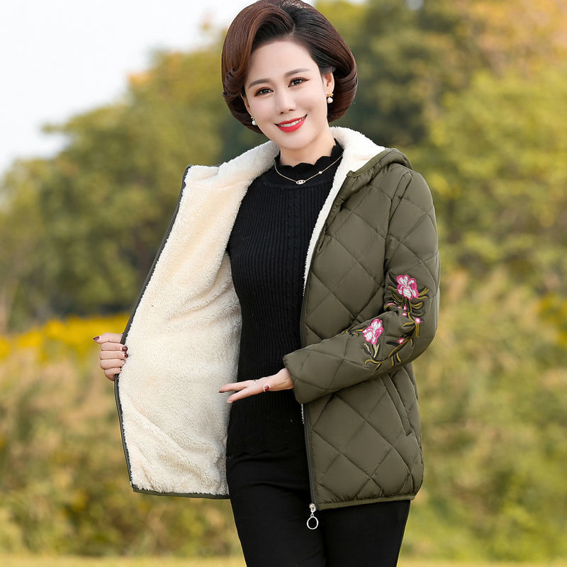 Mother&#039;s Cotton-Padded Clothes Female Short Cotton-Padded Jacket Middle-Aged Women Fleece Padded Coat Middle-Aged and Elderly Women&#039;s Clothing Autumn and Winter Clothing Cotton-Padded Clothes Thickened