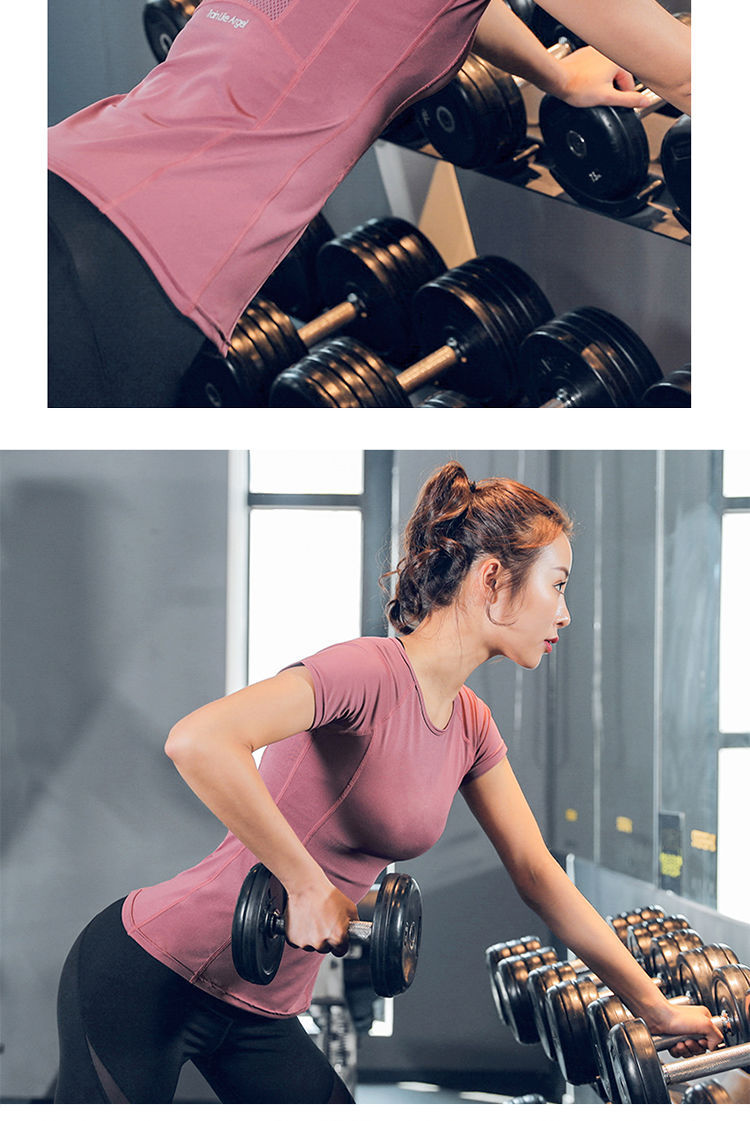 New round Neck Exercise Tshirt Women's Stretch QuickDrying Tshirt Slim Fit Slimming Yoga Jacket Running Fitness Clothes