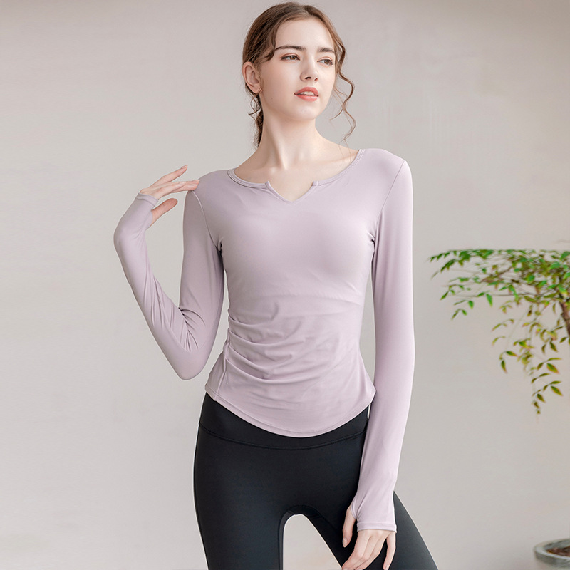 Sports wear Yoga Wear Long-Sleeved V-neck Top Nude Feel Fashion Sports Workout Clothes with Chest Pad T-shirt for Women