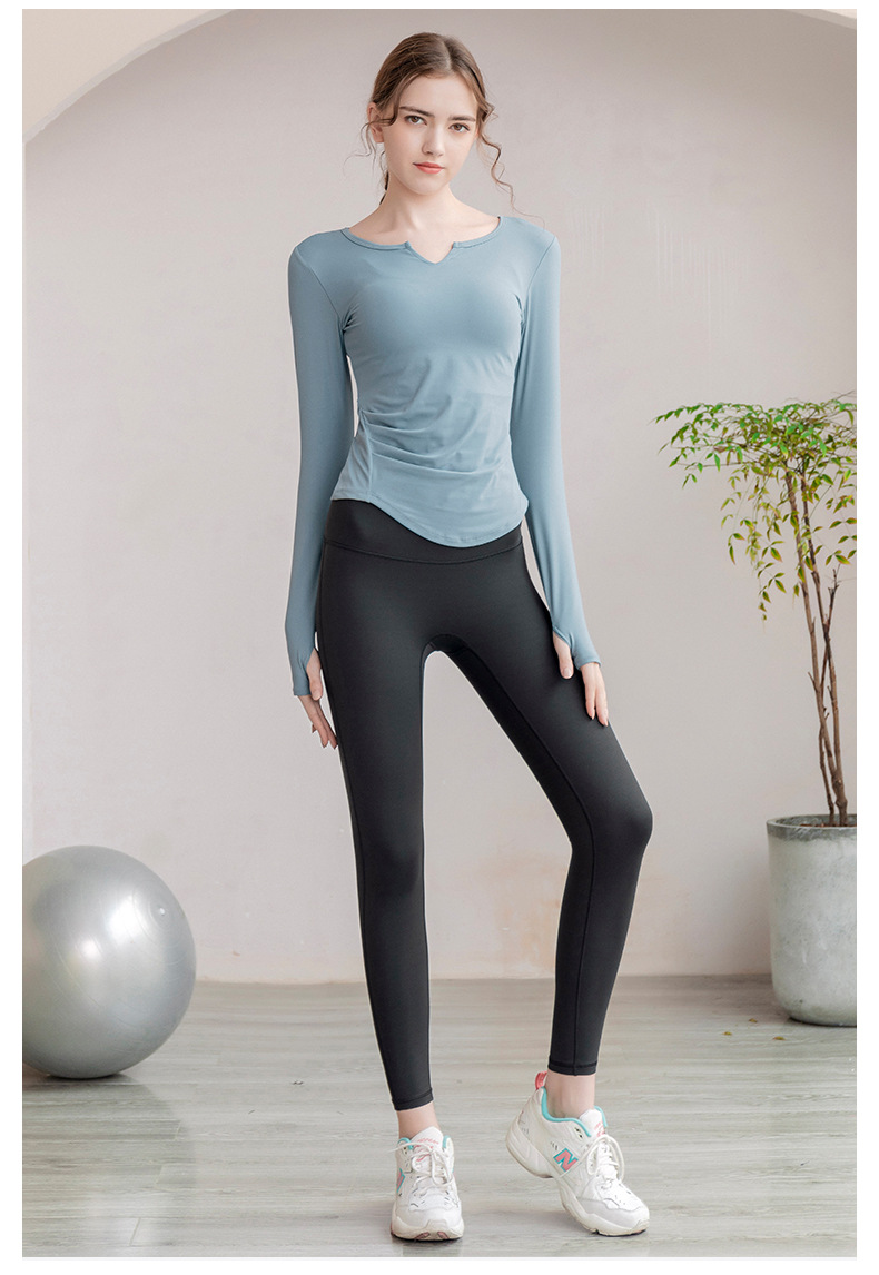 Sports wear Yoga Wear Long-Sleeved V-neck Top Nude Feel Fashion Sports Workout Clothes with Chest Pad T-shirt for Women