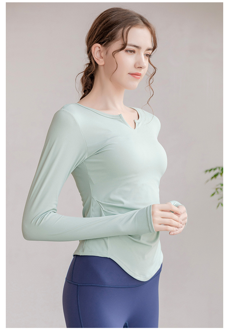 Sports wear Yoga Wear Long-Sleeved V-neck Top Nude Feel Fashion Sports Workout Clothes with Chest Pad T-shirt for Women