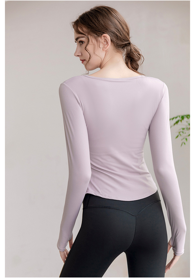 Sports wear Yoga Wear Long-Sleeved V-neck Top Nude Feel Fashion Sports Workout Clothes with Chest Pad T-shirt for Women