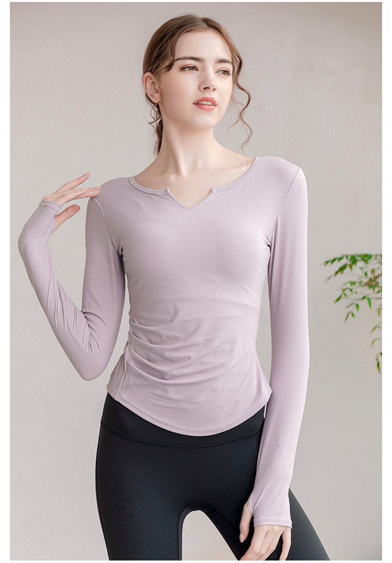 Sports wear Yoga Wear Long-Sleeved V-neck Top Nude Feel Fashion Sports Workout Clothes with Chest Pad T-shirt for Women