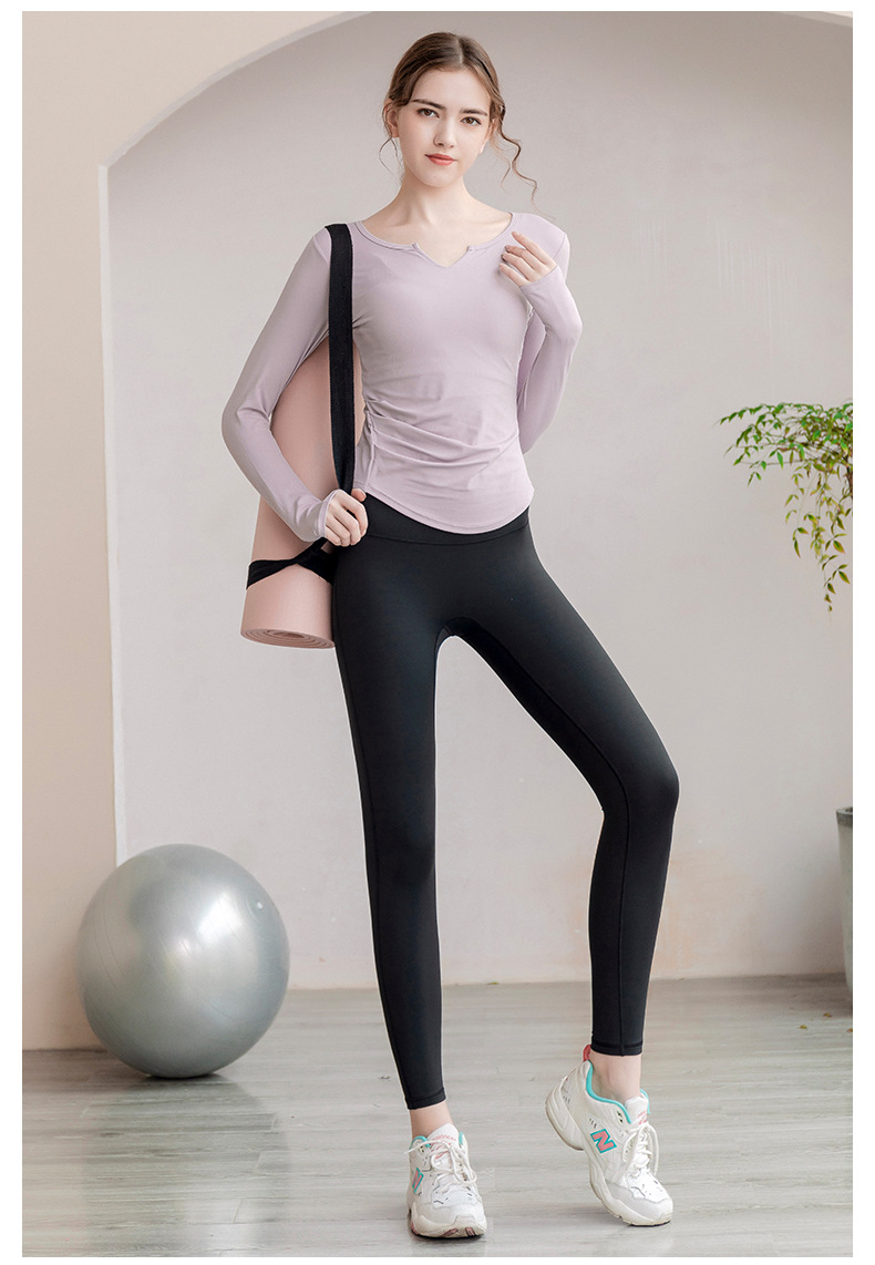 Sports wear Yoga Wear Long-Sleeved V-neck Top Nude Feel Fashion Sports Workout Clothes with Chest Pad T-shirt for Women
