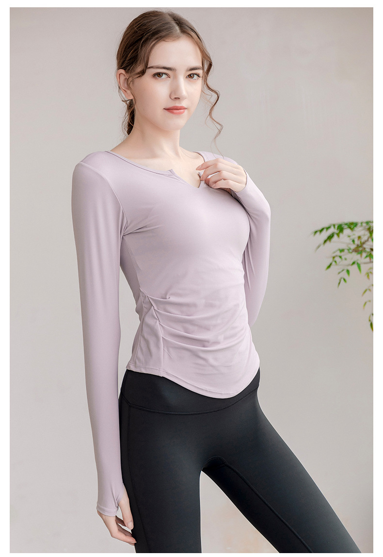 Sports wear Yoga Wear Long-Sleeved V-neck Top Nude Feel Fashion Sports Workout Clothes with Chest Pad T-shirt for Women