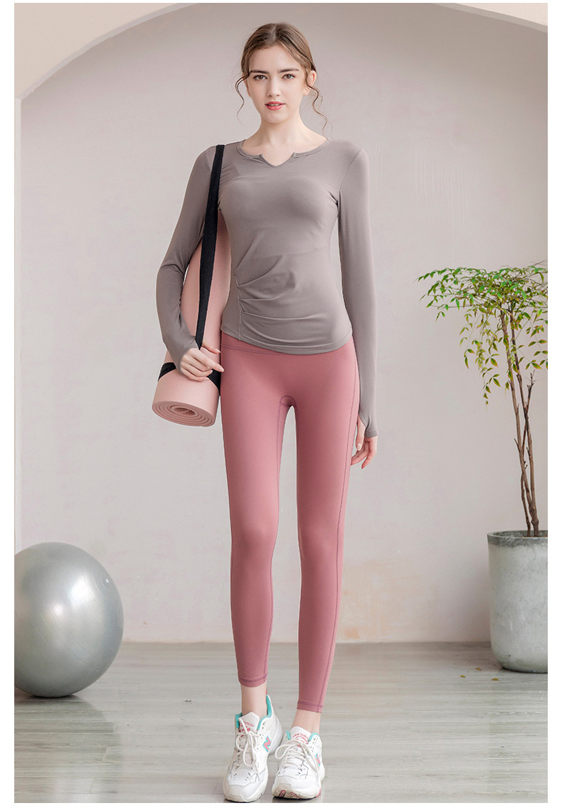 Sports wear Yoga Wear Long-Sleeved V-neck Top Nude Feel Fashion Sports Workout Clothes with Chest Pad T-shirt for Women