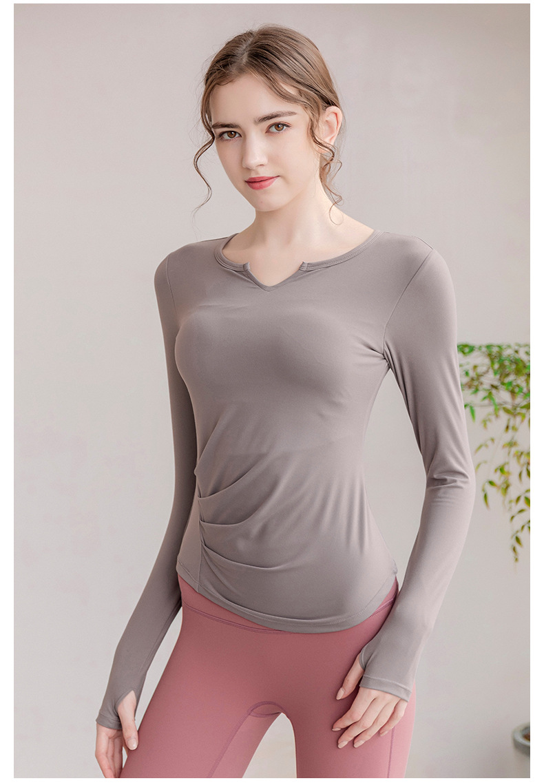 Sports wear Yoga Wear Long-Sleeved V-neck Top Nude Feel Fashion Sports Workout Clothes with Chest Pad T-shirt for Women