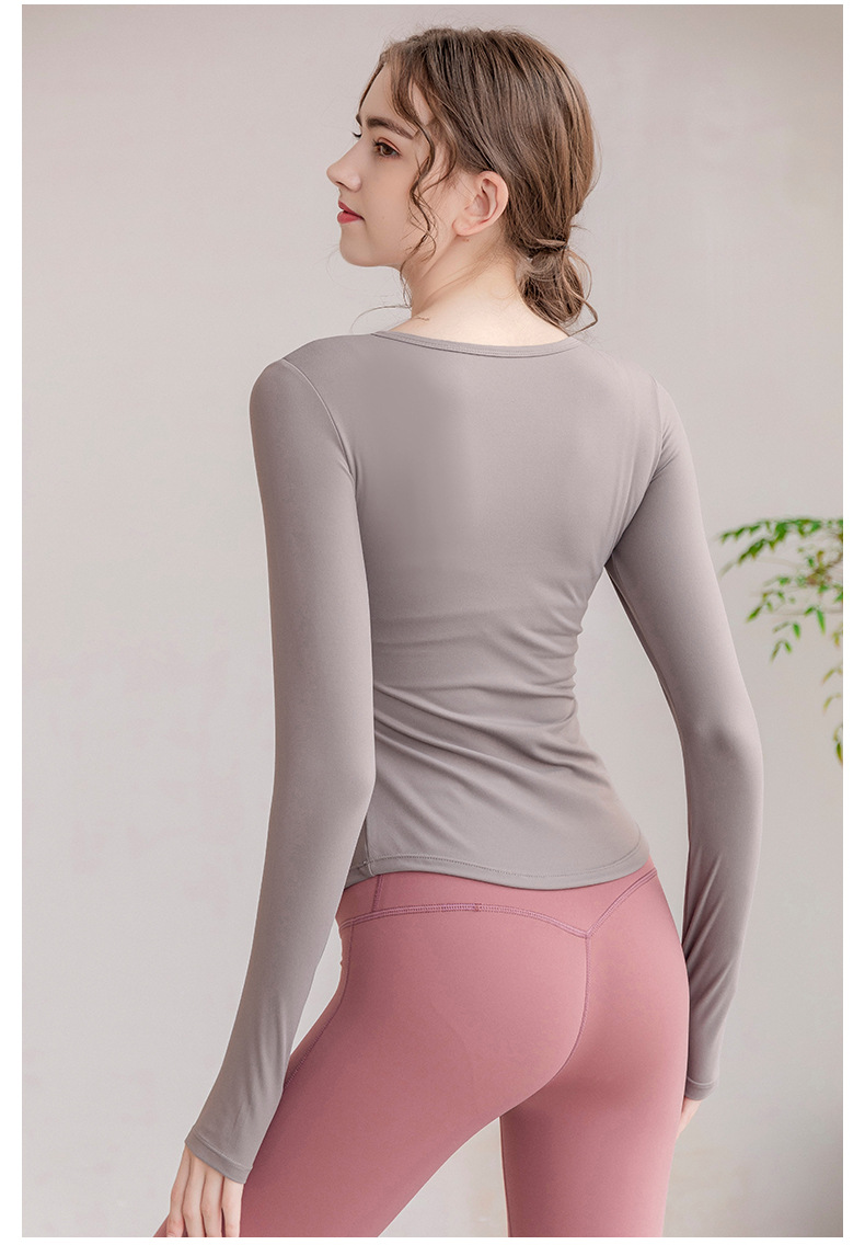 Sports wear Yoga Wear Long-Sleeved V-neck Top Nude Feel Fashion Sports Workout Clothes with Chest Pad T-shirt for Women