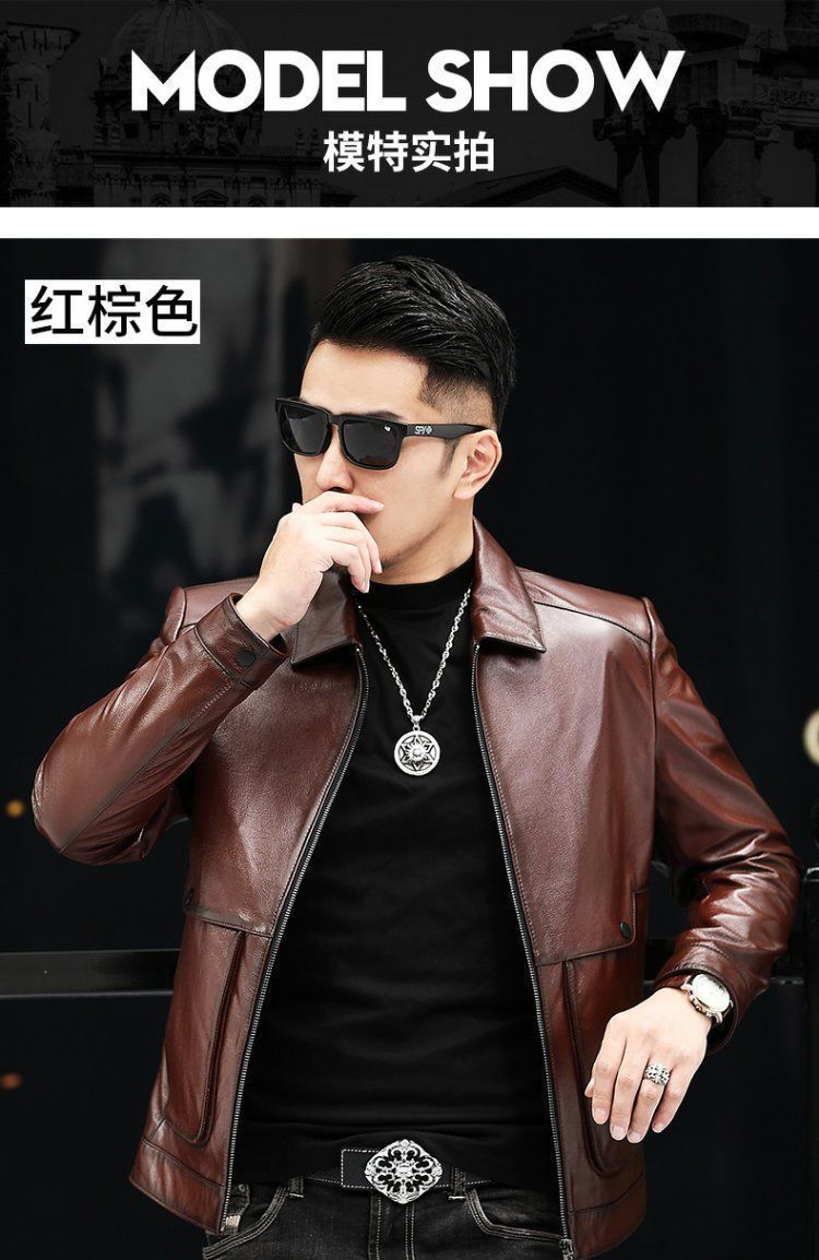 202 Autumn New Haining Sheep Genuine Leather Clothes Men's Korean-Style Short Slim Lapel Leather Jacket Coat 202 Autumn New Haining Sheep Genuine Leather Clothes Men's Korean-Style Short Slim Lapel Leather Jacket Coat