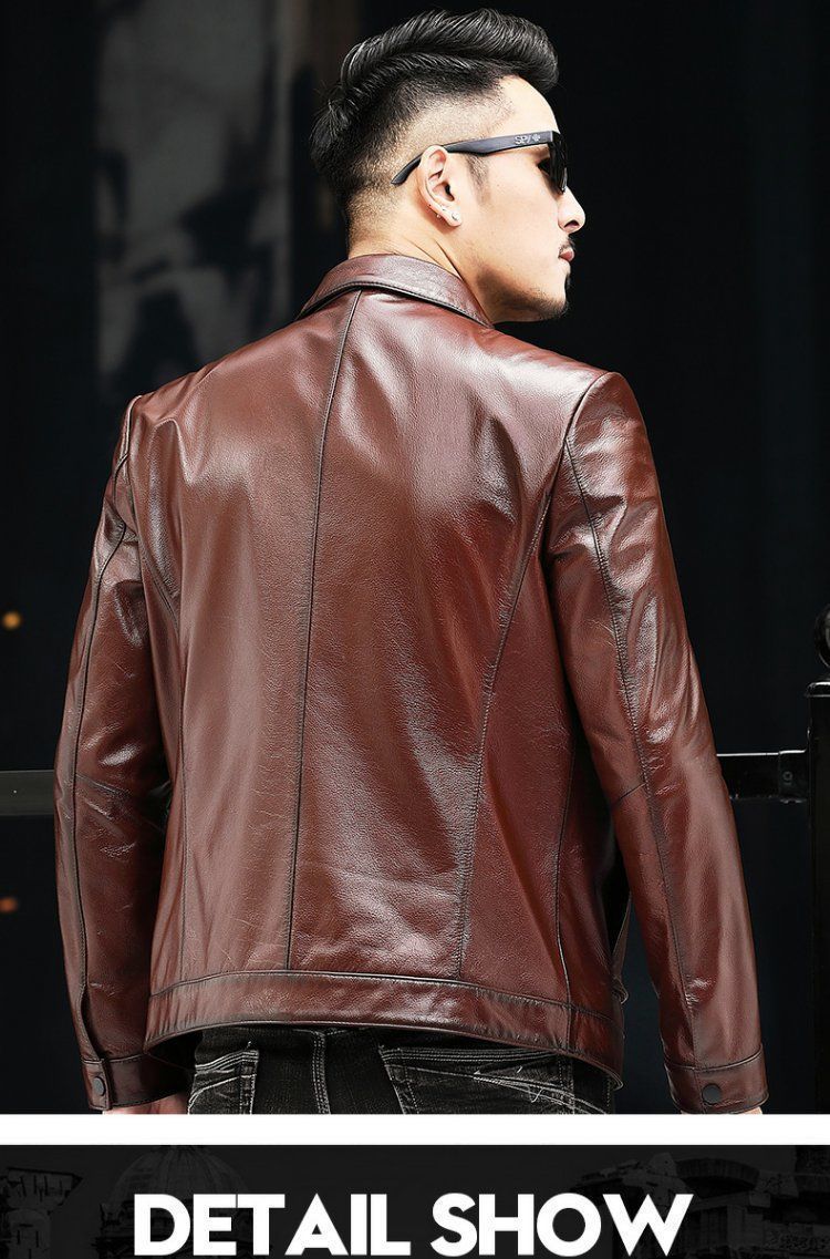 202 Autumn New Haining Sheep Genuine Leather Clothes Men's Korean-Style Short Slim Lapel Leather Jacket Coat 202 Autumn New Haining Sheep Genuine Leather Clothes Men's Korean-Style Short Slim Lapel Leather Jacket Coat